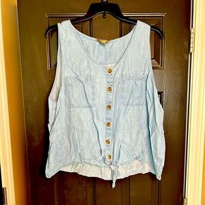 Natural Reflections Denim Tank with Buttons and Tie Knot Front